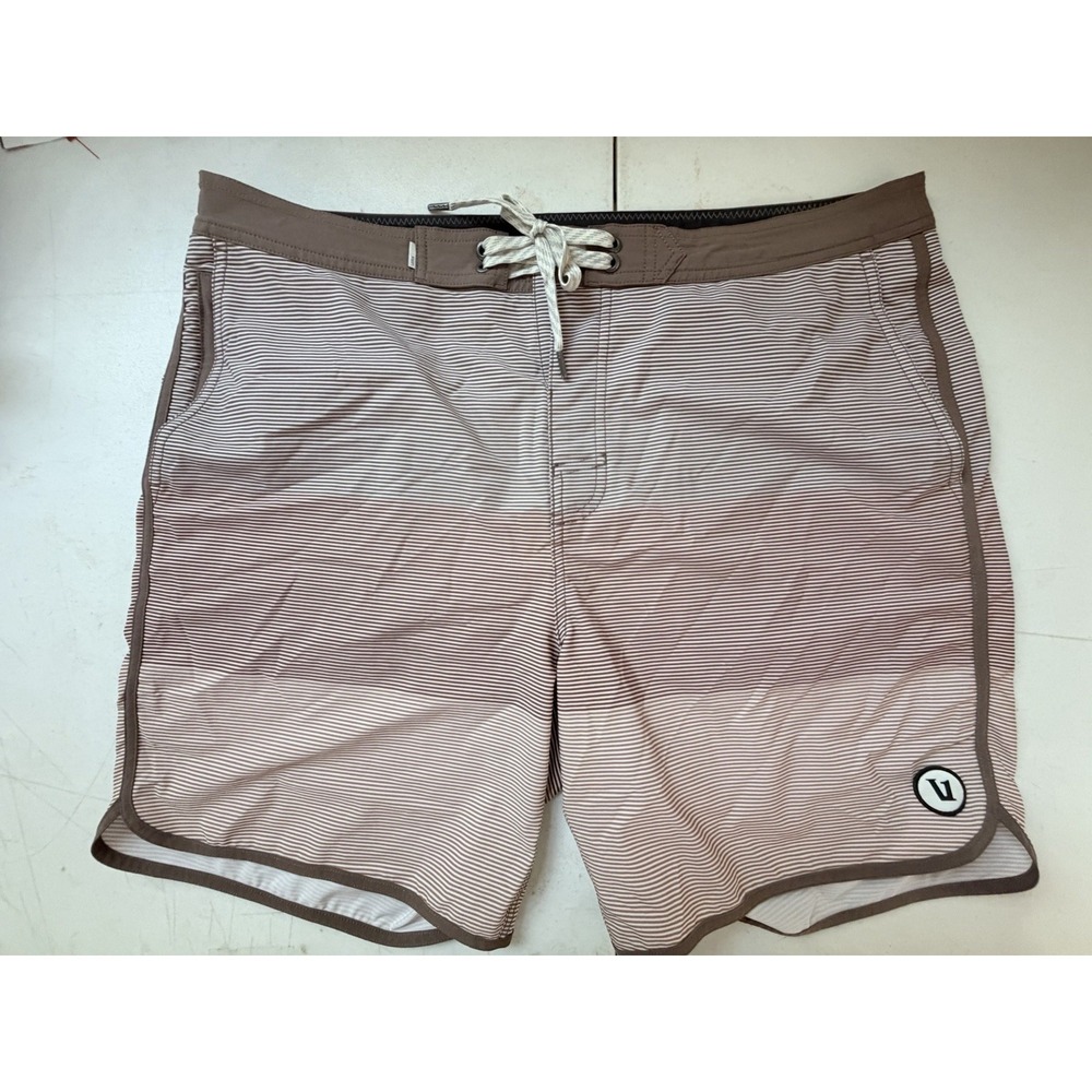 Vuori Cruise Boardshorts Men's 36 Brown Stripe Stretch Swim Surf Shorts V314